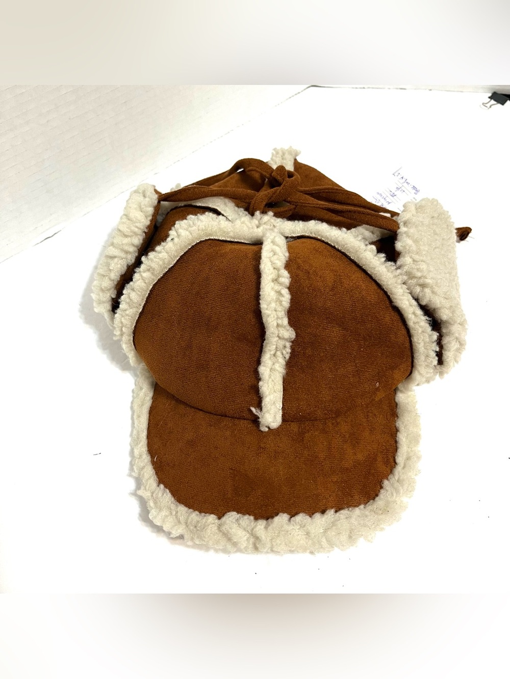 American Exchange Chestnut Brown Suede Faux Shearling Trapper Hat Cozy Winter